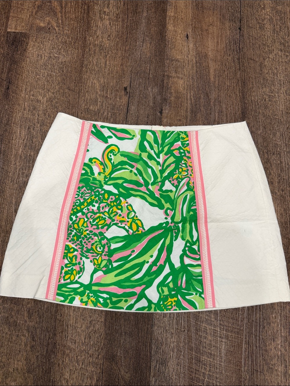 Lilly Pulitzer White Mini Skirt with Pink and Green Center Panel